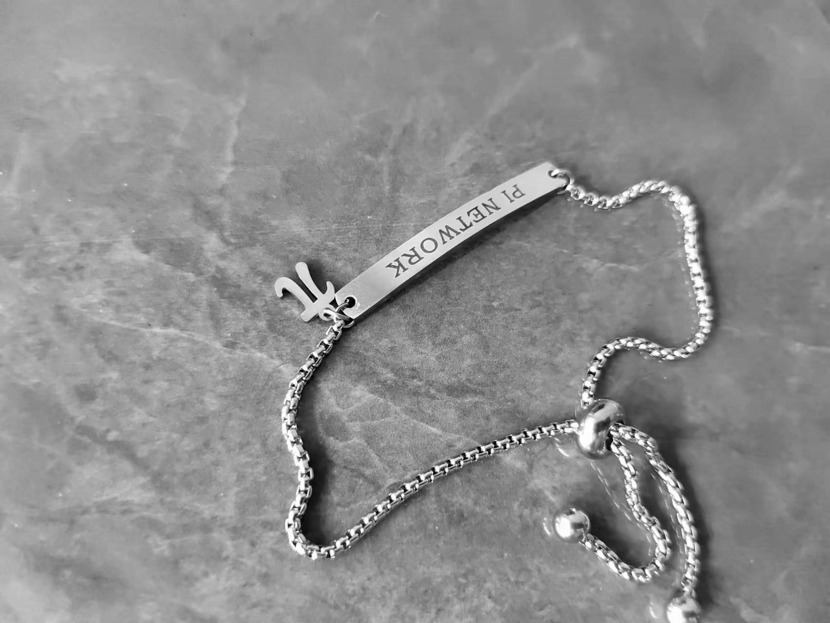 Math PI NETWORK Letter Bracelet Adjustable Bangle Stainless Steel Engraved Bent Tag Pai Infinite Infinity Symbol Charms for Teacher Student Graduation