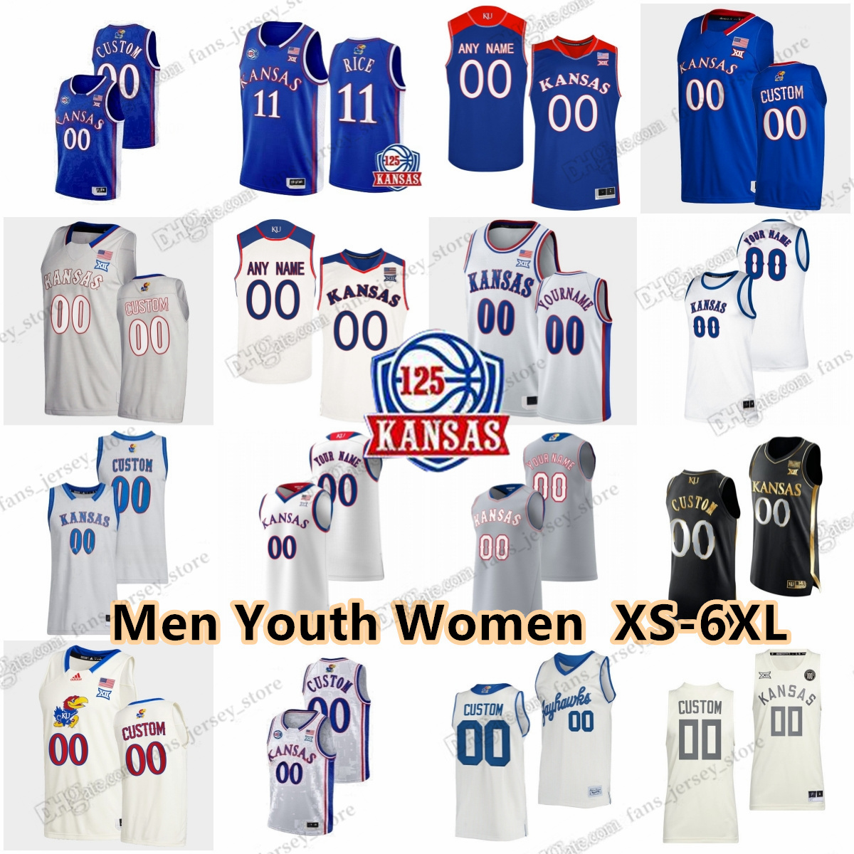NCAA Custom XS-6XL Kansas Jayhawks College Basketball Jerseys 1 Hunter Dickinson 23 Ernest Udeh Jr. 21 Zach Clemence 13 Wilt Chamberlain 35 Ejiofor Harris Jr. Adams Jr
