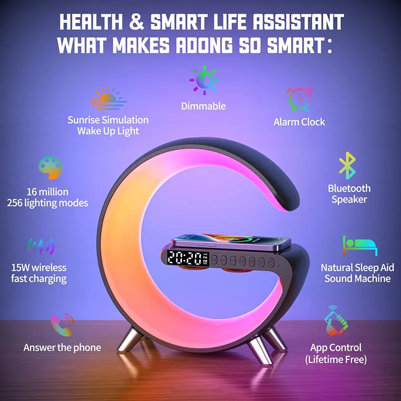 CASEiST Multifunctional 15W Wireless Fast Charger Station N69 Bluetooth Speaker Qi Phone Earphone White Noise RGB Night Light Smart Lamp LED Alarm Clo