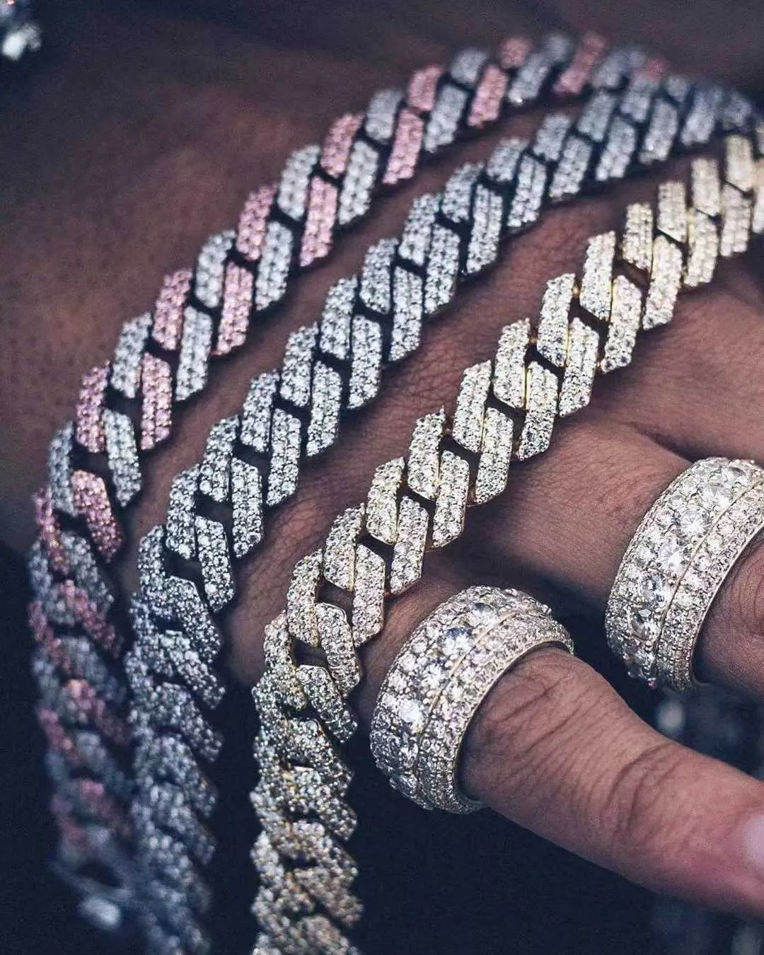 hop jewelry bracelet necklaceIced Out Moissanite Chains Mens Hip Hop Jewelry Gold Necklace Bracelet Womens 20mm Miami Cuban Link Chain