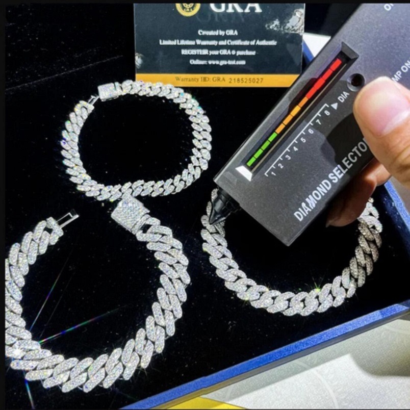 hop jewelry bracelet necklaceIced Out Moissanite Chains Mens Hip Hop Jewelry Gold Necklace Bracelet Womens 20mm Miami Cuban Link Chain