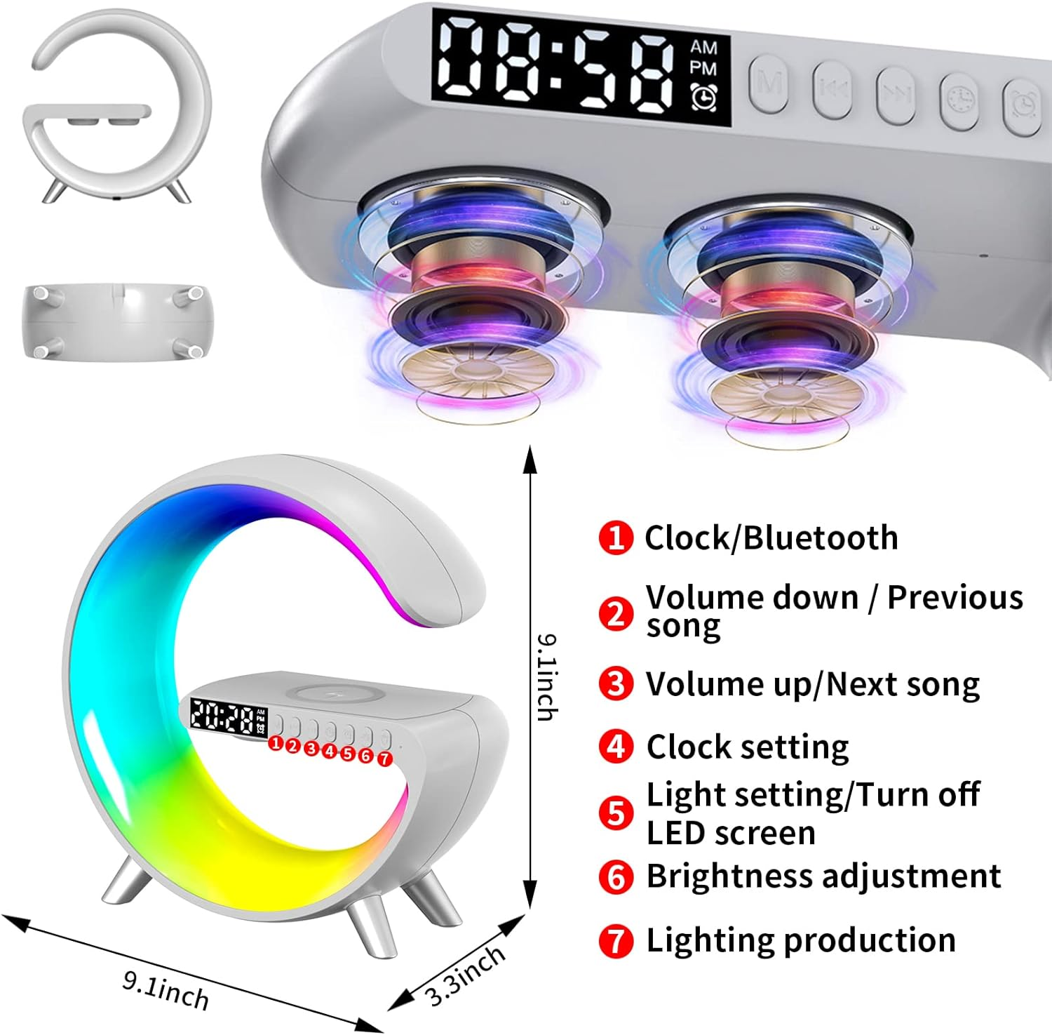 CASEiST Multifunctional 15W Wireless Fast Charger Station N69 Bluetooth Speaker Qi Phone Earphone White Noise RGB Night Light Smart Lamp LED Alarm Clo