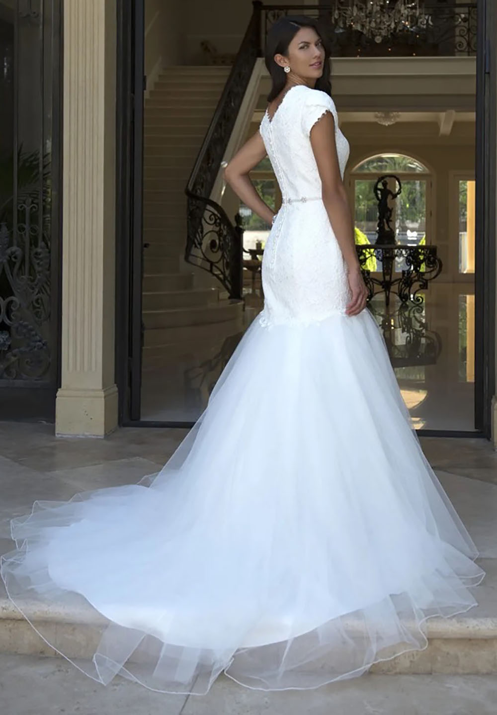 Wedding Dresses White Bridal Gowns Mermaid Trumpet Formal Ivory Custom New Plus Size Up Zipper Button Applique Lace Sweetheart With Short Sleeves Tull