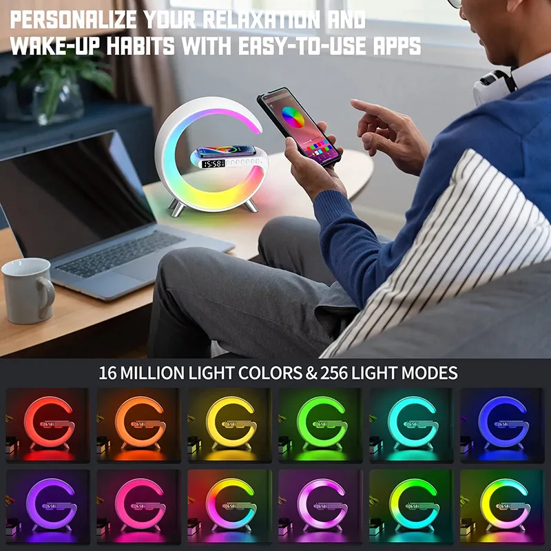 CASEiST Multifunctional 15W Wireless Fast Charger Station N69 Bluetooth Speaker Qi Phone Earphone White Noise RGB Night Light Smart Lamp LED Alarm Clo