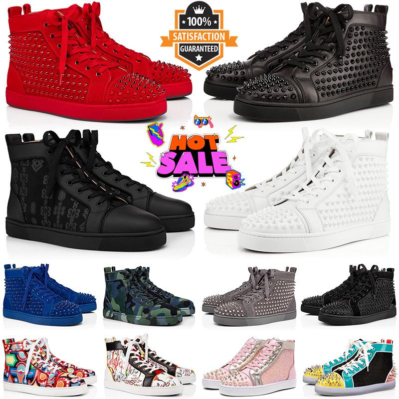 casual shoe luxurys designers s high low tops studded spikes fashion suede leather black silver T3ET christian louboutinshoe women loubitons red bottom men O1FV