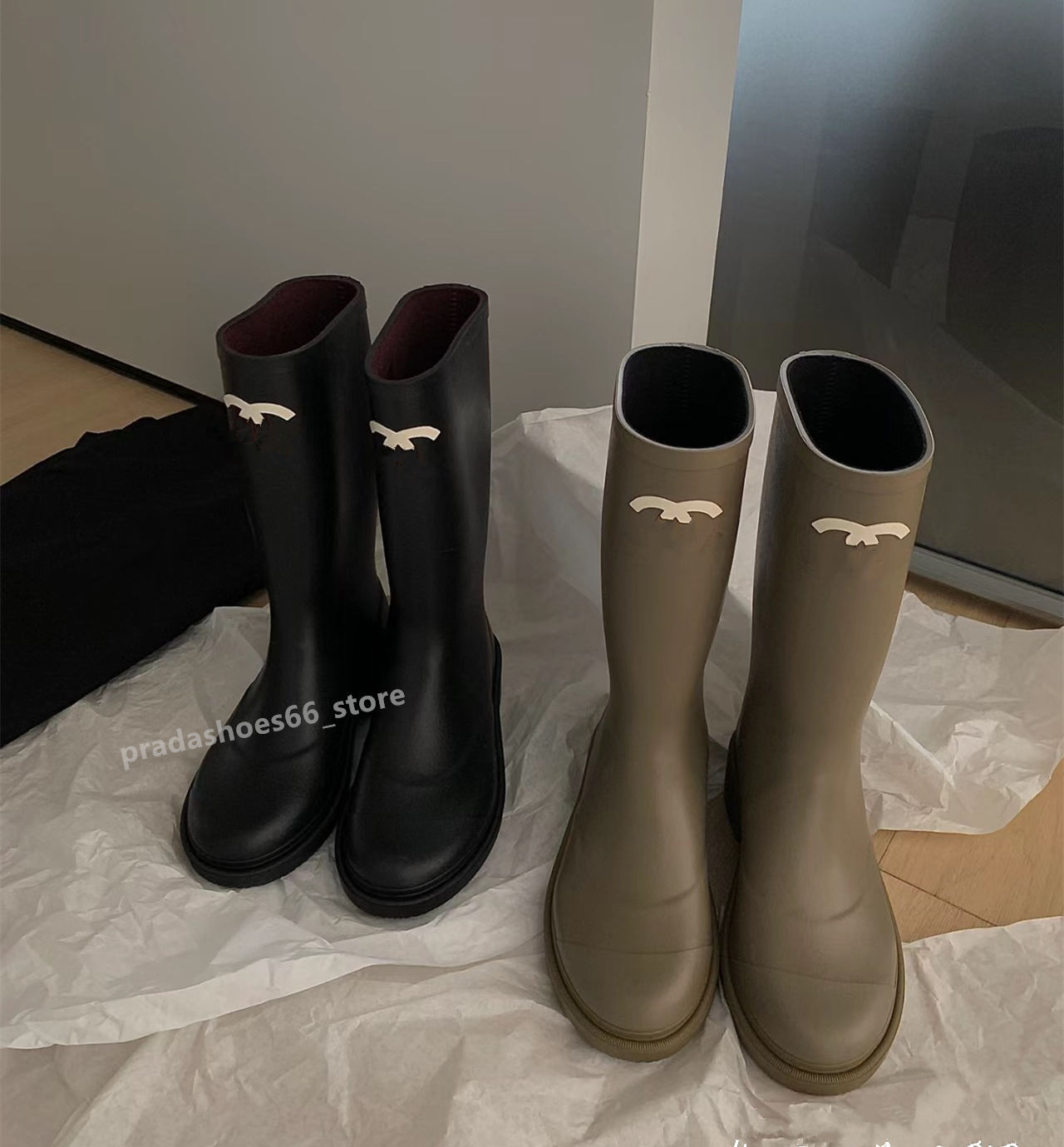 Rainboots Rubber Fashion Designer Boots De Mujer Slip On Platform Shoe Mid-calf Retro Personality Boots Chan Femame Spring Autumn Martensboots wellington boots ch