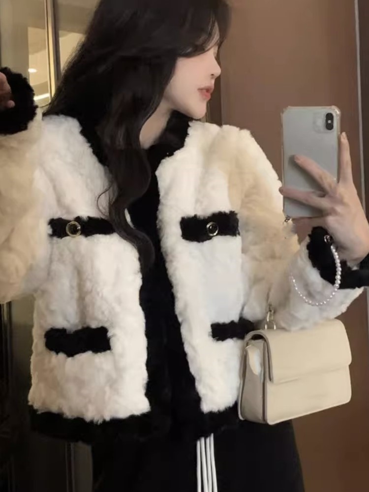 Womens Jackets Warm Jacket Women Patchwork Oneck Cardigan Coat Autumn Winter Office Lady Korean Fashion Casual Vintage Loose Outwear 230915