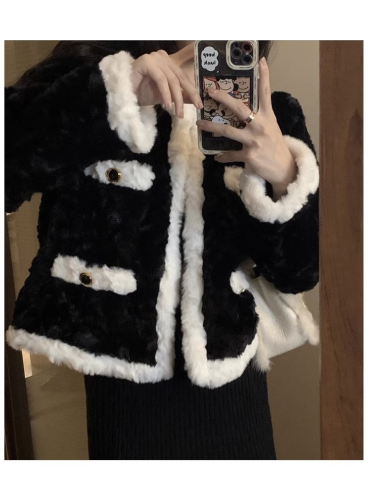 Womens Jackets Warm Jacket Women Patchwork Oneck Cardigan Coat Autumn Winter Office Lady Korean Fashion Casual Vintage Loose Outwear 230915