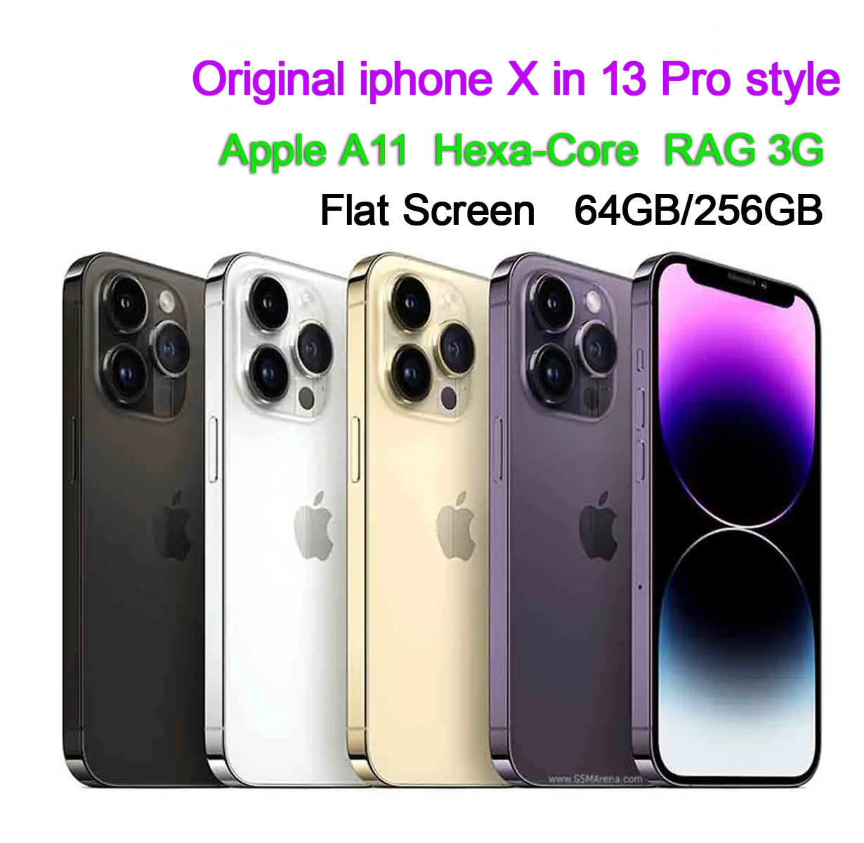 Refurbished Apple Unlocked 5.8 inch iPhoneX in iPhone 13 pro style RAM 3GB ROM 64GB/256GB with new battery.quality assurance