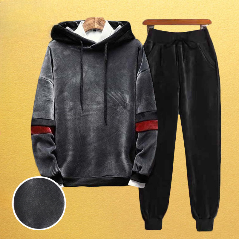 Mens Tracksuits Autumn Winter Gold Velvet Sweatshirt Set Men Thickened Causal Loose High Street Sports Hoodies Warm Pants Male Sportswear 230915
