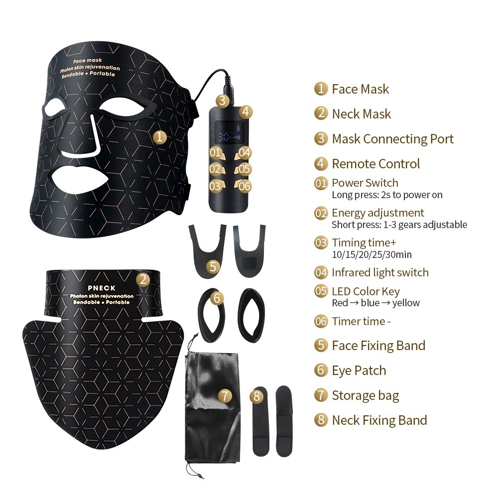 Face Care Devices Face Neck Silicone Mask 240LEDs Infrared Light Skin Rejuvenation Anti-Wrinkle Brighten 3D LED Light Potherapy Mask 230915