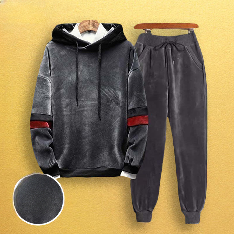 Mens Tracksuits Autumn Winter Gold Velvet Sweatshirt Set Men Thickened Causal Loose High Street Sports Hoodies Warm Pants Male Sportswear 230915