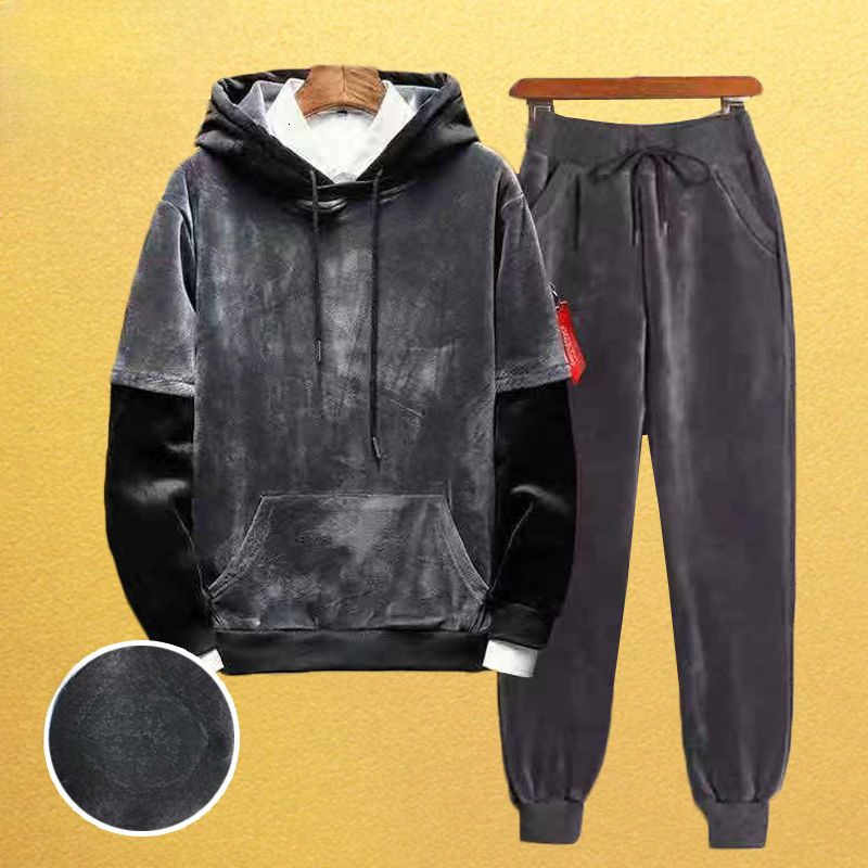 Mens Tracksuits Autumn Winter Gold Velvet Sweatshirt Set Men Thickened Causal Loose High Street Sports Hoodies Warm Pants Male Sportswear 230915