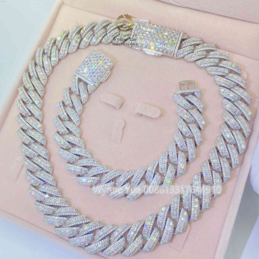necklace moissanite chain New 20mm Thick Heavy Baguette Gra Certificate Pass Diamond Tester Vvs Moissanite Cuban Chain