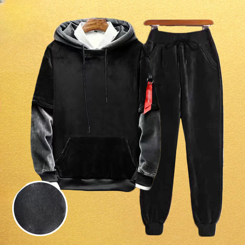 Mens Tracksuits Autumn Winter Gold Velvet Sweatshirt Set Men Thickened Causal Loose High Street Sports Hoodies Warm Pants Male Sportswear 230915