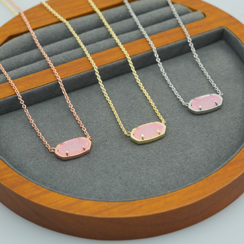 Pendant Necklaces Necklace Pink Rose Color Druse Real 18K Gold Plated Dangles Glitter Jewelries Letter Gift With free dust bag