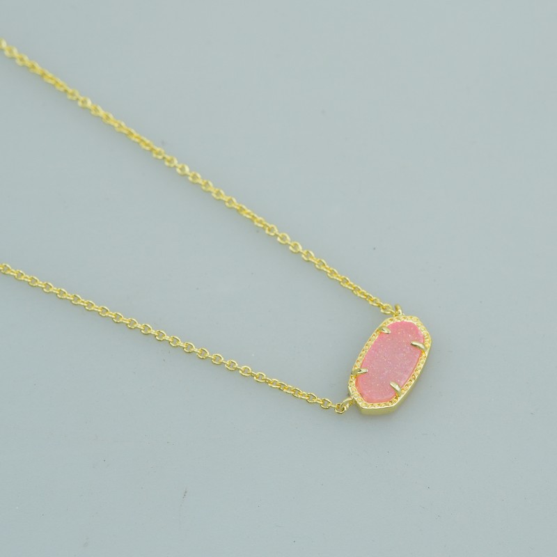 Pendant Necklaces Necklace Pink Rose Color Druse Real 18K Gold Plated Dangles Glitter Jewelries Letter Gift With free dust bag