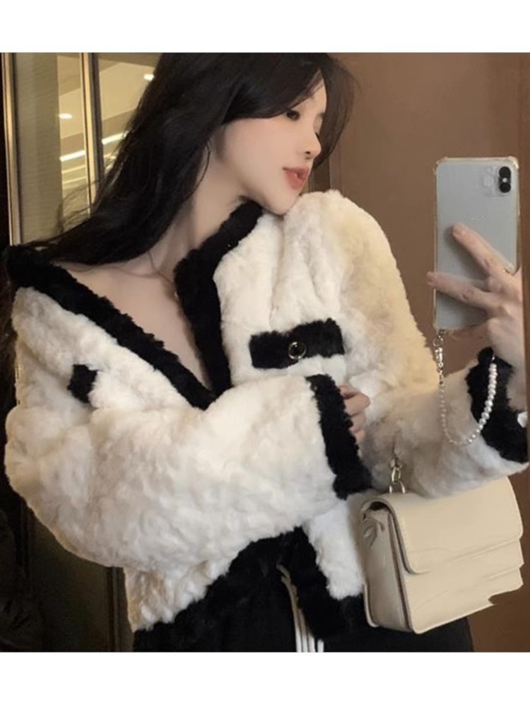 Womens Jackets Warm Jacket Women Patchwork Oneck Cardigan Coat Autumn Winter Office Lady Korean Fashion Casual Vintage Loose Outwear 230915