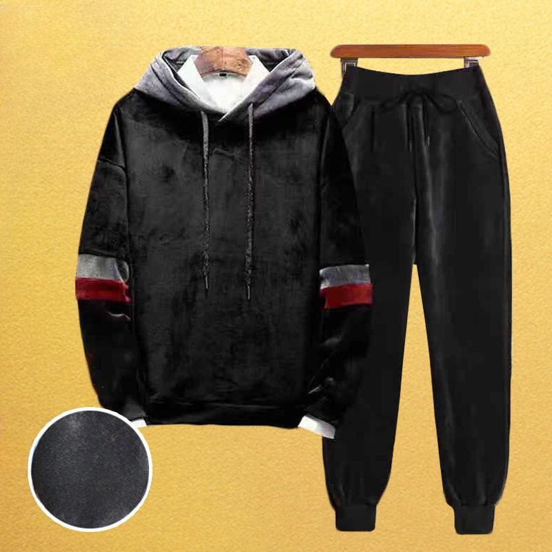 Mens Tracksuits Autumn Winter Gold Velvet Sweatshirt Set Men Thickened Causal Loose High Street Sports Hoodies Warm Pants Male Sportswear 230915
