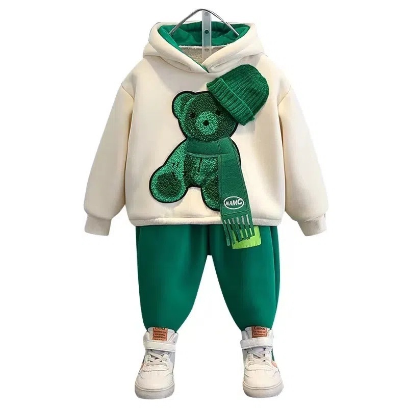 Clothing Sets Winter Thicken Lamb Wool Baby Girl Boy Clothes Set Children Sports Cartoon Bear Sweatshirt Top Pants 2 Pcs Suit Cotton Tracksuit 230915