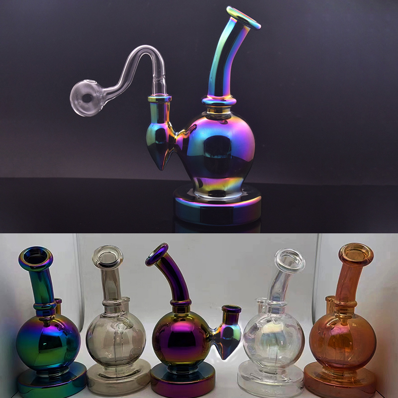 1pcs Rainbow Glass Beaker Bong Hookahs 14mm Female Joint Recycler Oil Rigs Thick Smoking Water Pipe with Bowl and Male Oil Burner Pipe