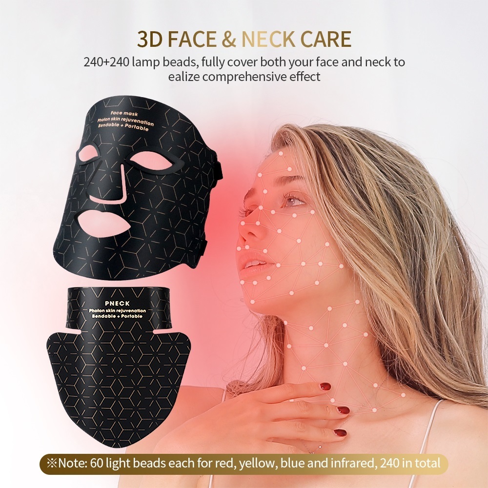 Face Care Devices Face Neck Silicone Mask 240LEDs Infrared Light Skin Rejuvenation Anti-Wrinkle Brighten 3D LED Light Potherapy Mask 230915