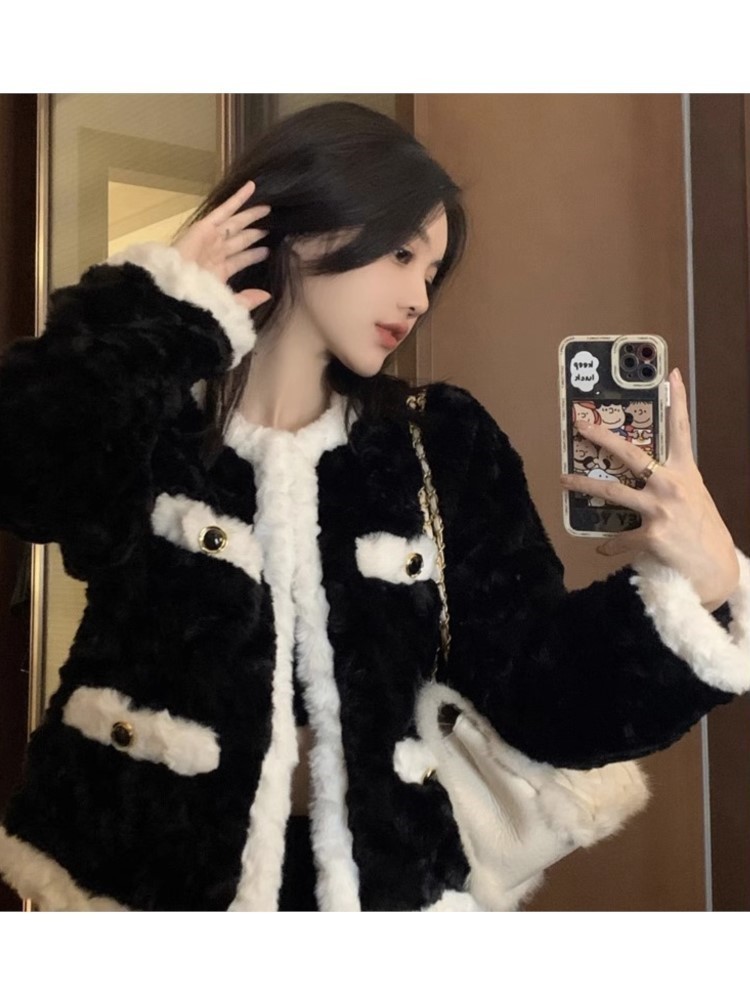 Womens Jackets Warm Jacket Women Patchwork Oneck Cardigan Coat Autumn Winter Office Lady Korean Fashion Casual Vintage Loose Outwear 230915