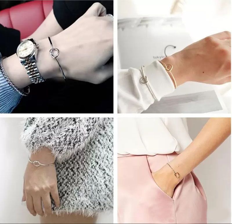 Simple 18K Gold Silver Plated Love Knot Bracelet Initial Friendship Tie Bangle for Women Ladies Jewelry Gift for Wife Friendship Girlfriend