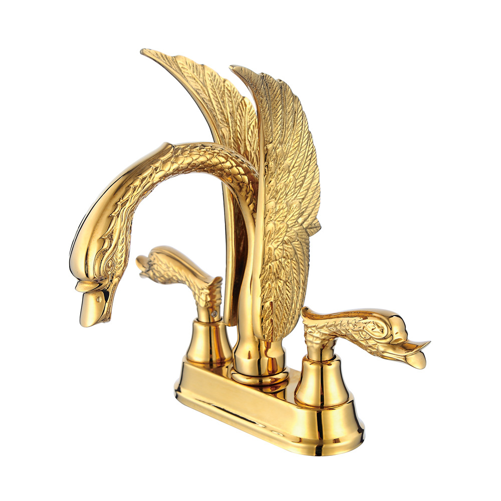 Lavatory Sink Faucet Mixer Tap Solid Brass PVD ti-Gold 4" Center Hole DF1231