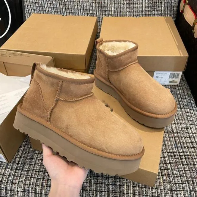 Designer Women Leather boots Braid Comfy Australia Booties Suede Sheepskin short mini bow khaki black white pink navy outdoor sneakers