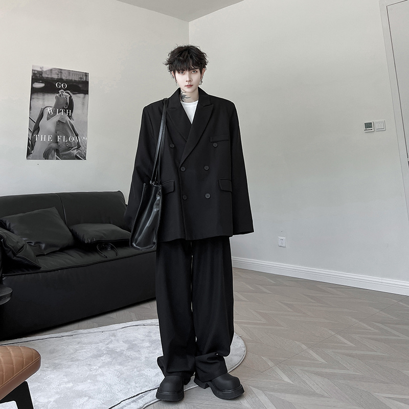 Men's Suits Blazers NOYMEI Niche Red Two Pieces Set Autumn Korean Style Double Breasted Suit Jacket Straight Pants Solid Color Loose WA2500 23091