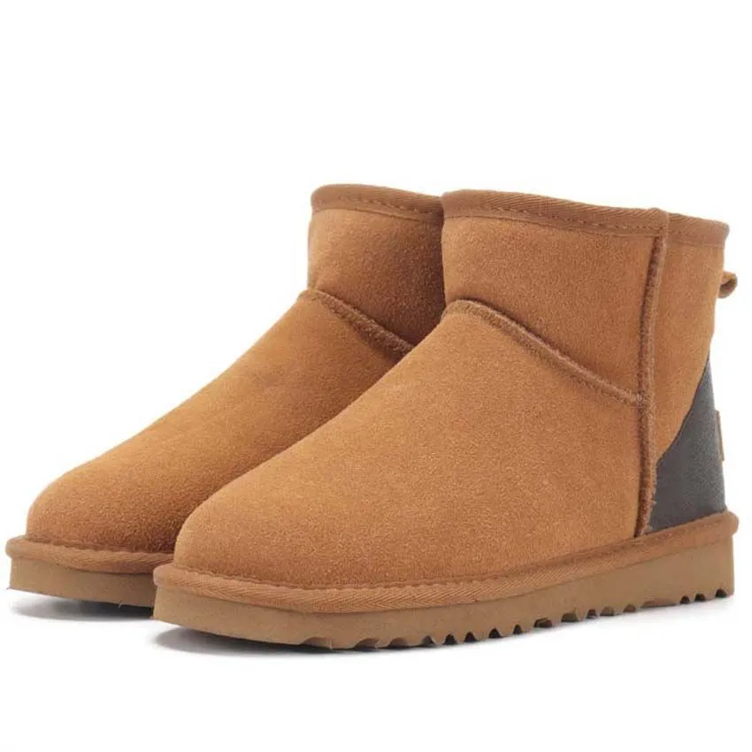 Boots Winter Fur platform Ladies Snow Real Sheepskin Wool Low-cut Warm Fur Shoes Man and Women Winter Short Super Mini mens womens low k01