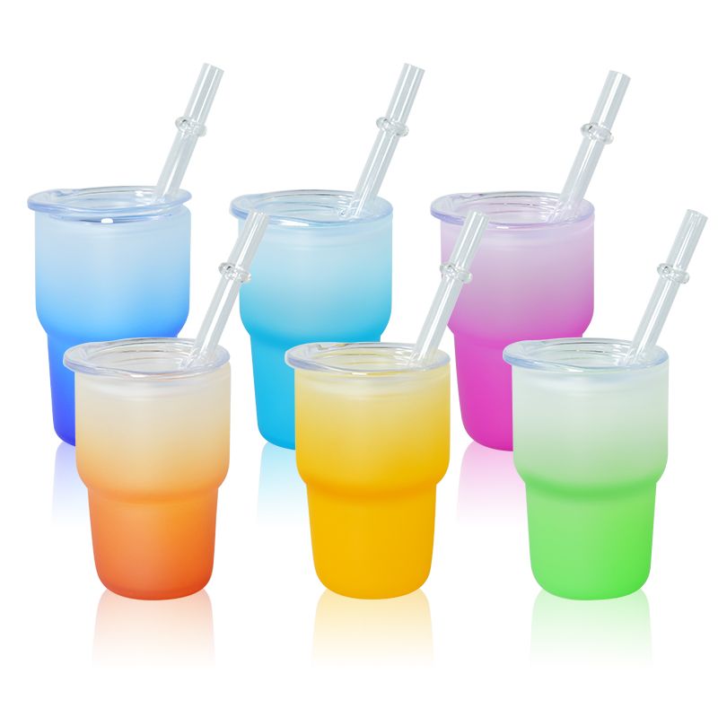 3oz mini gradient sublimation tumbler colored frosted shot glass with straw and lid FY5803