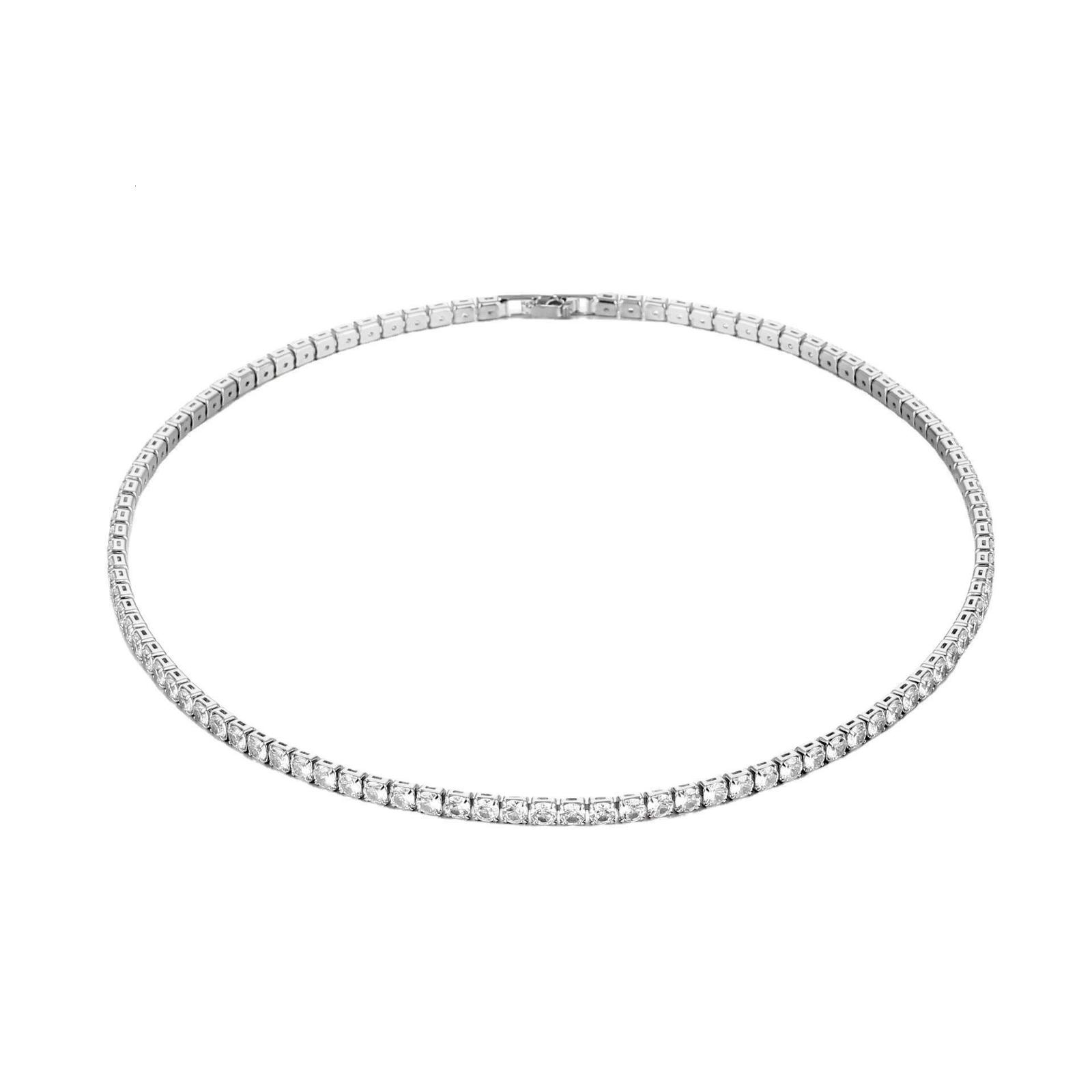 Pendant Necklaces Trendy 4mm Lab Diamond Necklace White Gold Filled Party Wedding Necklaces For Women Bridal Tennis Chocker Jewelry Gift 230918