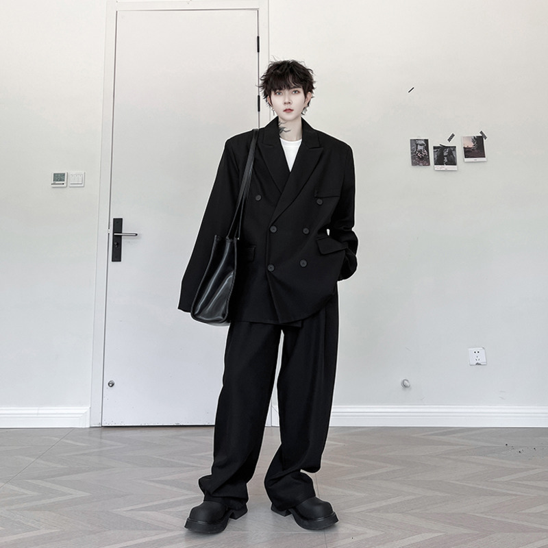 Men's Suits Blazers NOYMEI Niche Red Two Pieces Set Autumn Korean Style Double Breasted Suit Jacket Straight Pants Solid Color Loose WA2500 23091