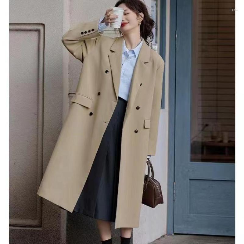 Womens Trench Coats Ladies Long Sleeve Jacket Feminine Blazer Femme Casual High-quality Double-breasted Coat Windbreak Female G420
