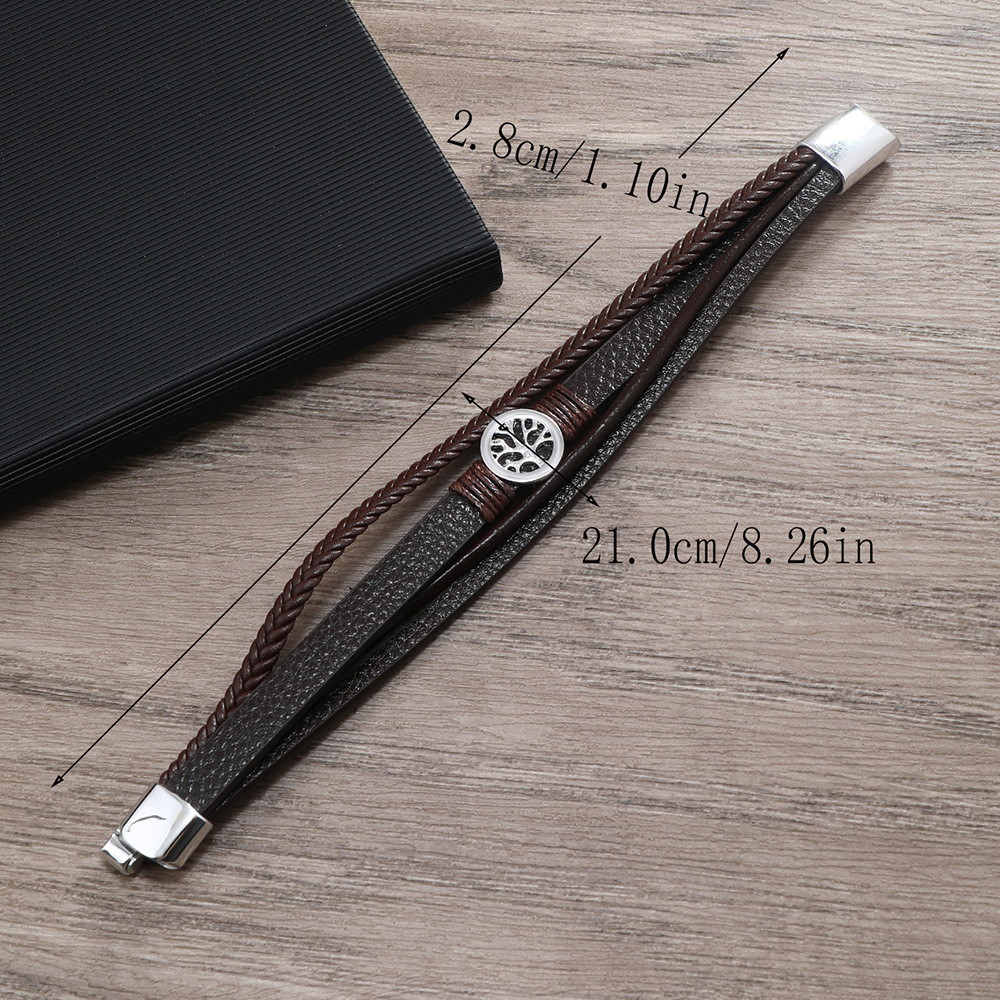 Classic Multi Layered Leather Bracelet Life Tree Charm Cuff Bracelets Jewelry for Gift