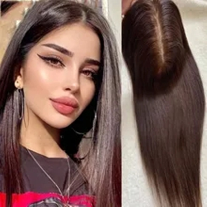 Brown Clip in Silk Top Base For Women 15x16 CM Long Wavy Virgin Human Hair Topper Breathable Hair Piece for Thinning Hair natural black brown 3colors - view 3
