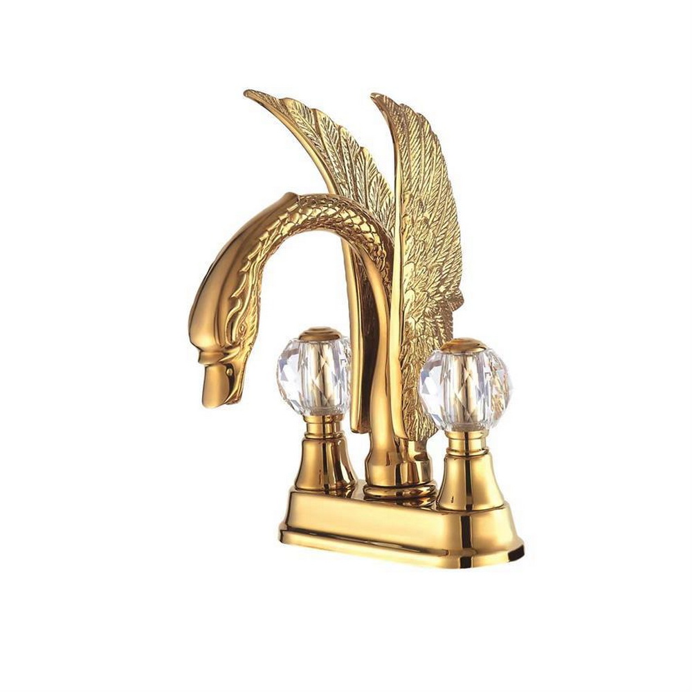 Lavatory Sink Faucet Mixer Tap Solid Brass PVD ti-Gold 4" Center Hole DF1231