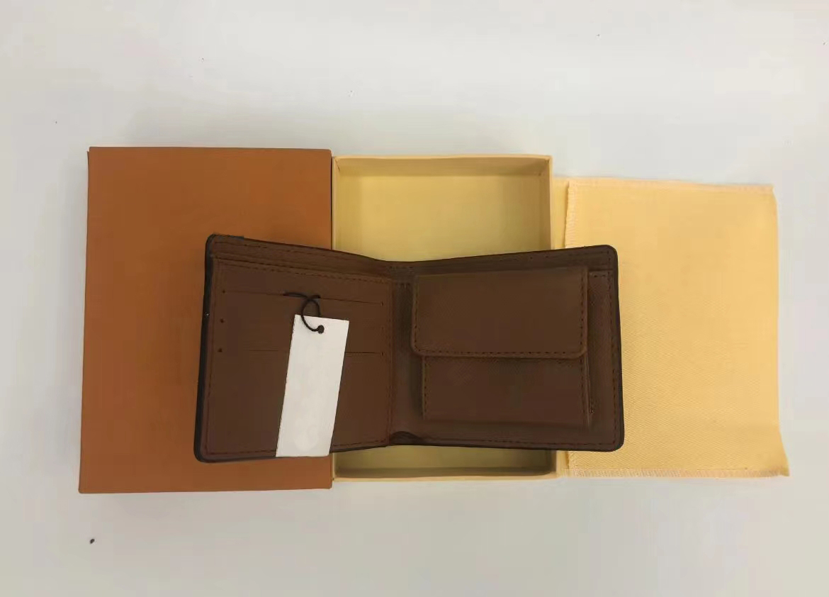 M61665 10A quality Mens leather Wallet Men old flower coffee grid Coin Wallet Small Clutches Men's Purse Coin Pouch Short Men Wallet with box dust bag