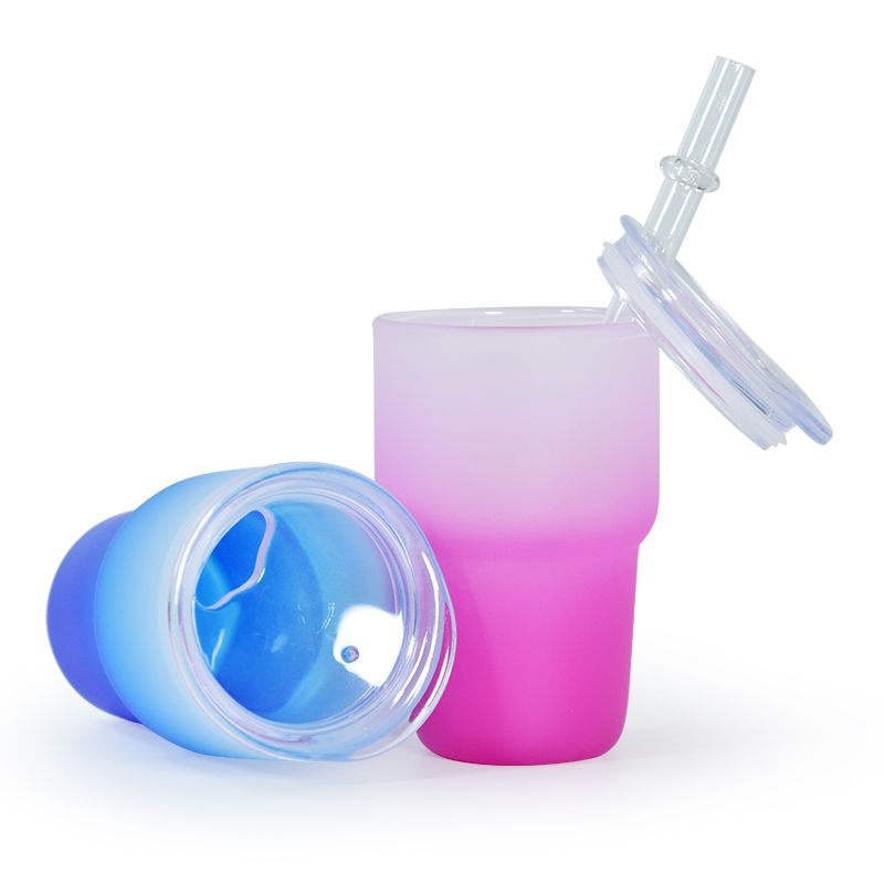 3oz mini gradient sublimation tumbler colored frosted shot glass with straw and lid FY5803