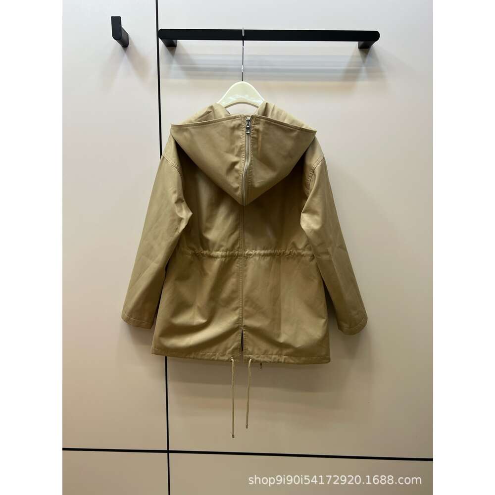 23 PRE Autumn New Classic Logo Hooded Drawstring Waistband Windbreaker Coat Hat with Open Shawl Design
