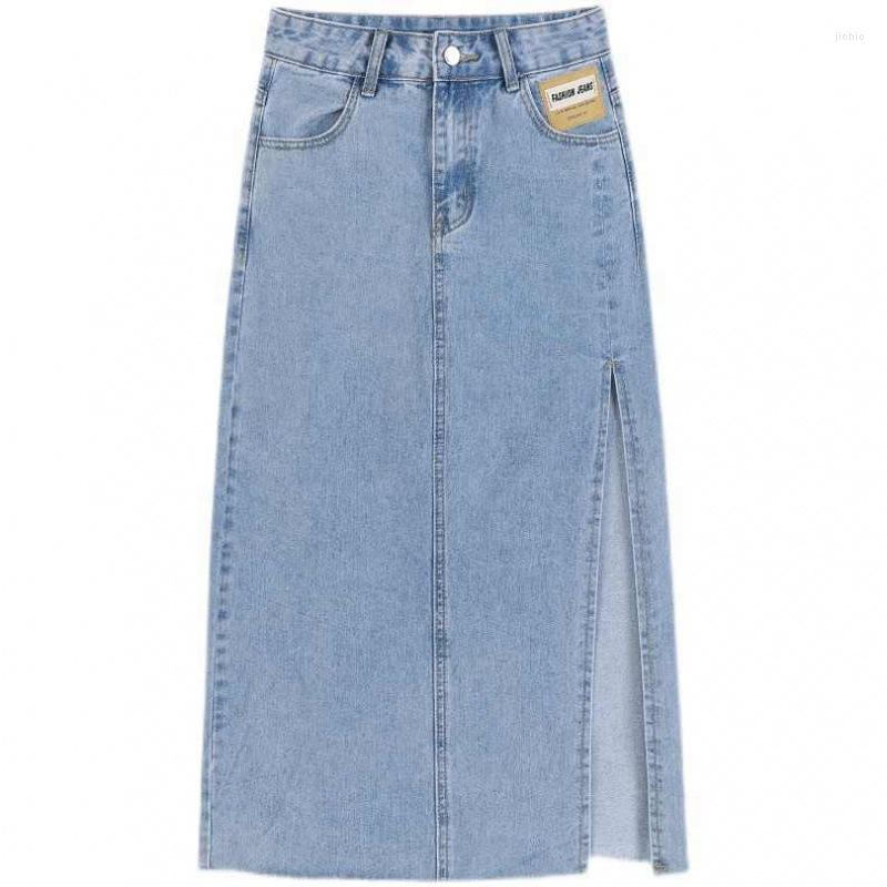 Skirts Seoulish Summer 2023 Womens Long Denim Skirt Vintage High Wasit Jeans Female Straight Side Split A-line Pencil