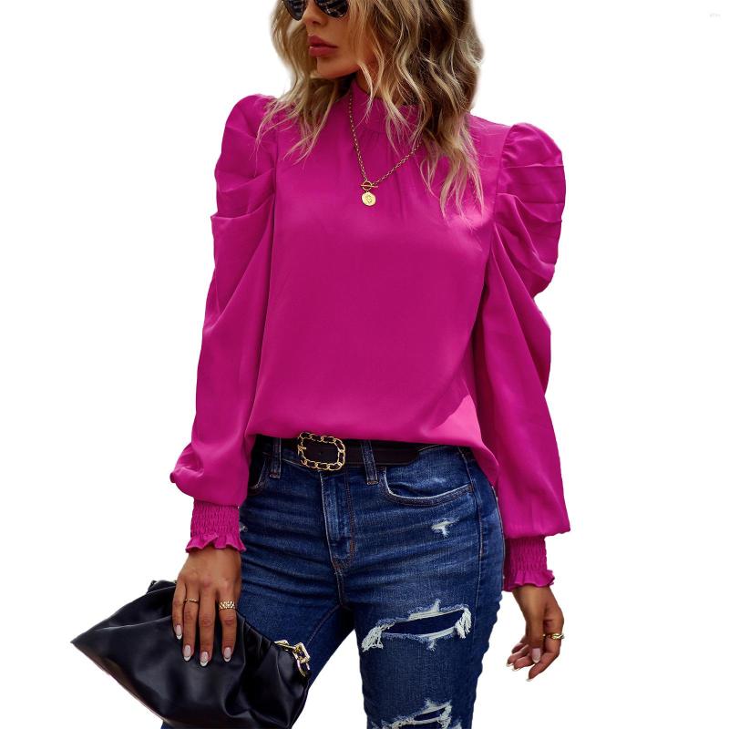 Womens Blouses Autumn Women Solid Puff Sleeve Shirt Tops Fashion O-neck Korean Tyle Female Temperament Commuter Top