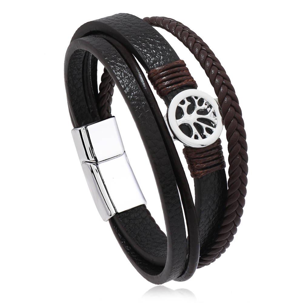 Classic Multi Layered Leather Bracelet Life Tree Charm Cuff Bracelets Jewelry for Gift