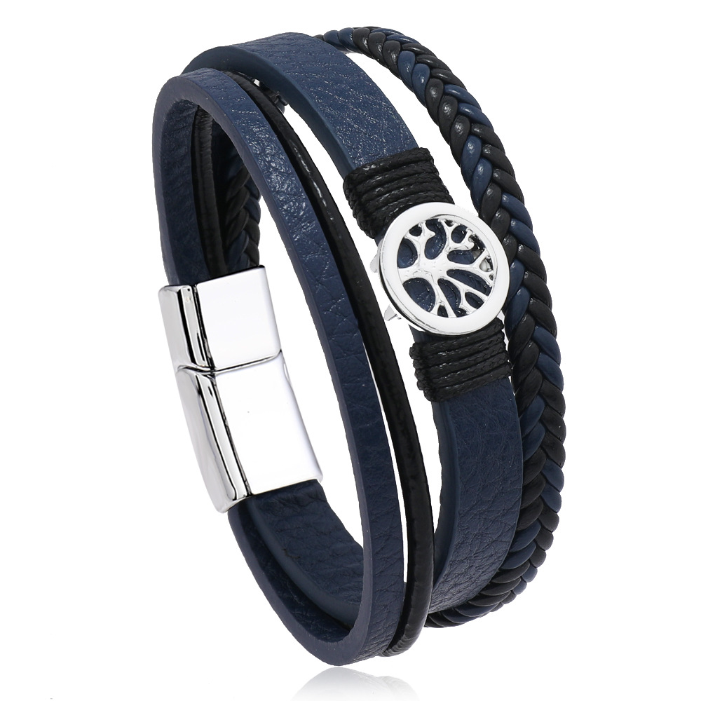 Classic Multi Layered Leather Bracelet Life Tree Charm Cuff Bracelets Jewelry for Gift