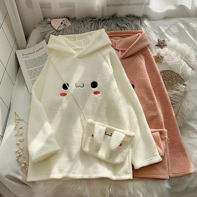 Women's Hoodies Sweatshirts Cute Bunny Hoody Rabbit Ear Hood Women Fleece Hoodies with Kawaii Bag Long Sleeve Hooded Sweatshirt Autumn Winter Loo