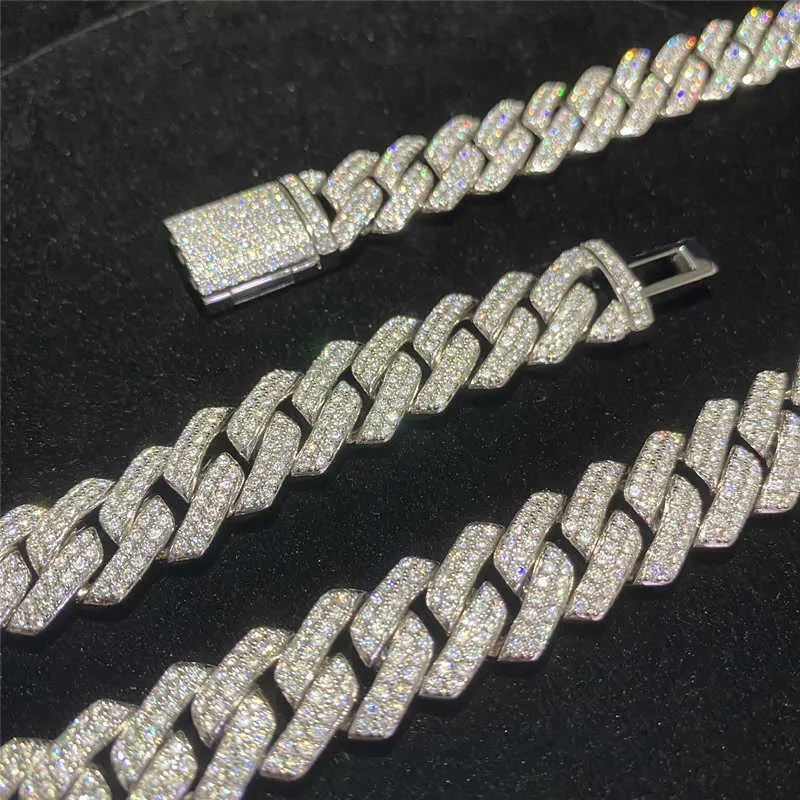 Iced Out Chains Bracelet Bling Moissanite Dia Cuban Link Chain Hip Hop Men Jewelry Necklace