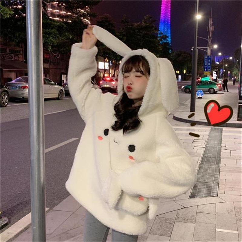 Women's Hoodies Sweatshirts Cute Bunny Hoody Rabbit Ear Hood Women Fleece Hoodies with Kawaii Bag Long Sleeve Hooded Sweatshirt Autumn Winter Loo