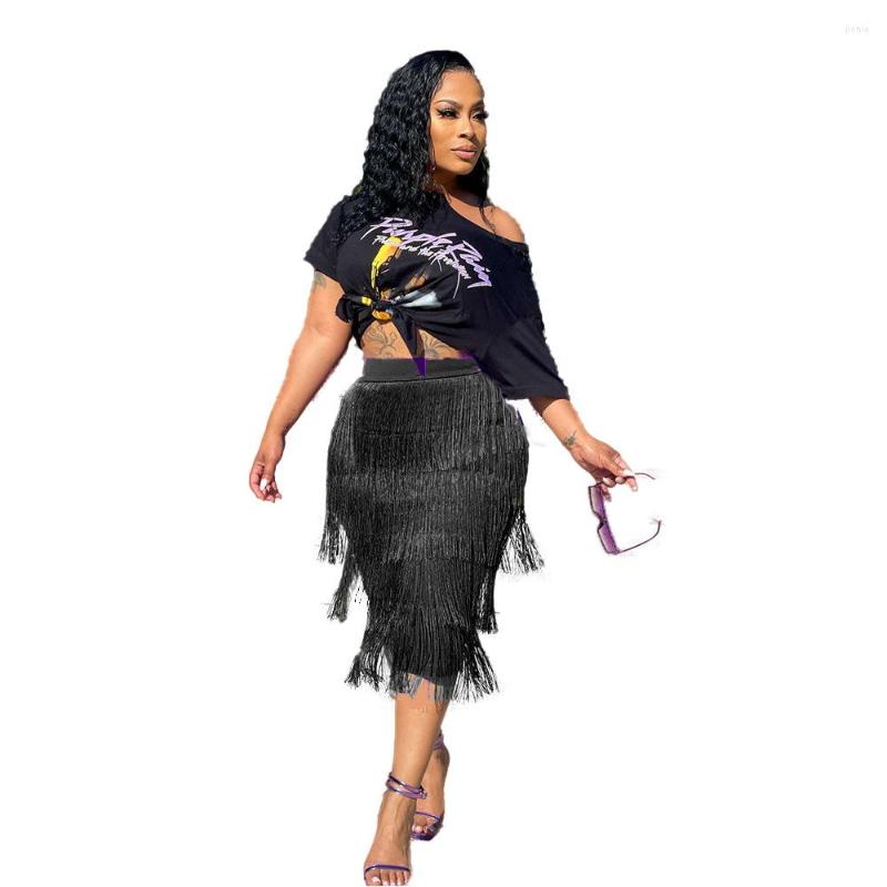 Skirts Women Tassel Irregular Bodycon Midi Knee Length Pencil Skirt For 2023 Summer Elegant Chic Party